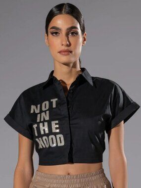 NOT IN THE MOOD Cropped button Down Blouse - Size: Large